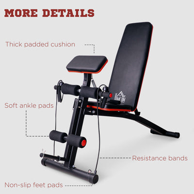 HOMCOM Foldable Weight Bench, Adjustable Strength Training Sit Up Ab Bench, Incline/Decline, Red 