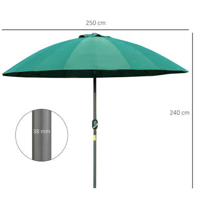Outsunny 2.5m Shanghai Garden Parasol Umbrella with Crank & Tilt, Adjustable Outdoor Sun Shade, Green 