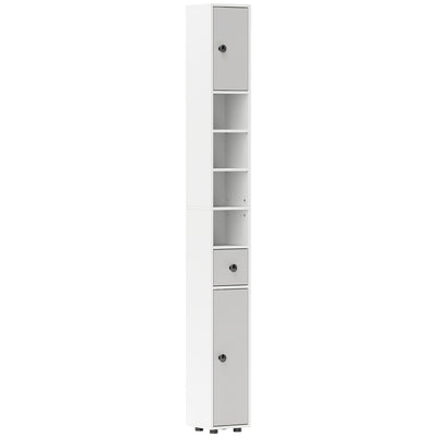 kleankin 180cm Slim Bathroom Cabinet, with Drawer, Shelves and Cupboards - Light Grey 