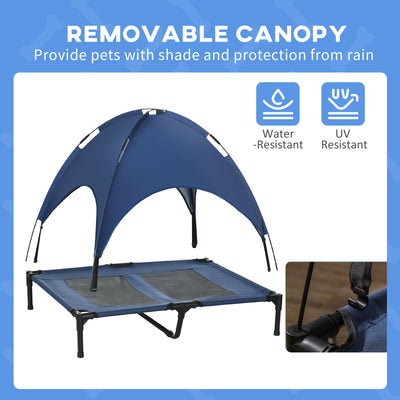 PawHut Raised Dog Bed Waterproof Elevated Pet Cot with Breathable Mesh UV Protection Canopy Blue, for Large Dogs, 92 x 76 x 90cm 