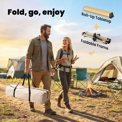 Outsunny 4ft Folding Camping Table, Waterproof Picnic Table with Roll Up Top and Metal Frame, Dark Brown 