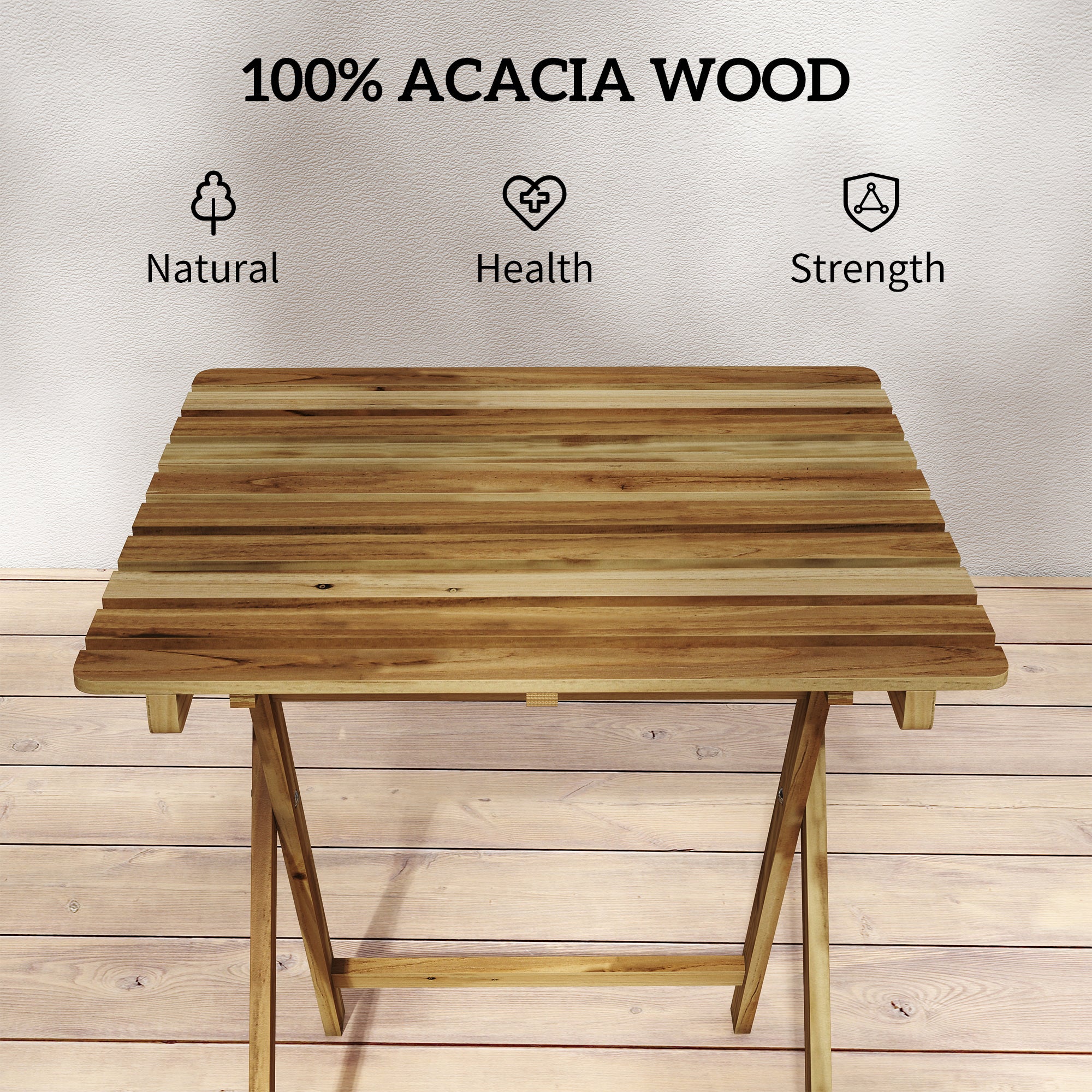 Outsunny Outdoor Coffee Table Foldable Wooden Garden Table for Patio Balcony Natural Wood 