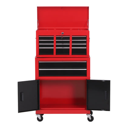 HOMCOM Tool Chest, Metal Tool Cabinet on Wheels with 6 Drawers, Pegboard, Top Chest and Roller Cabinet Combo, 61.6 x 33 x 108cm, Red and Black 