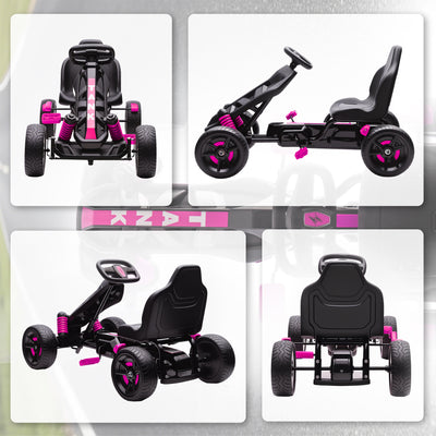 AIYAPLAY Pedal Go Kart for Kids Aged 3-6 Years, with Freewheel System, Brake, EVA Anti-Slip Wheels, Pink 