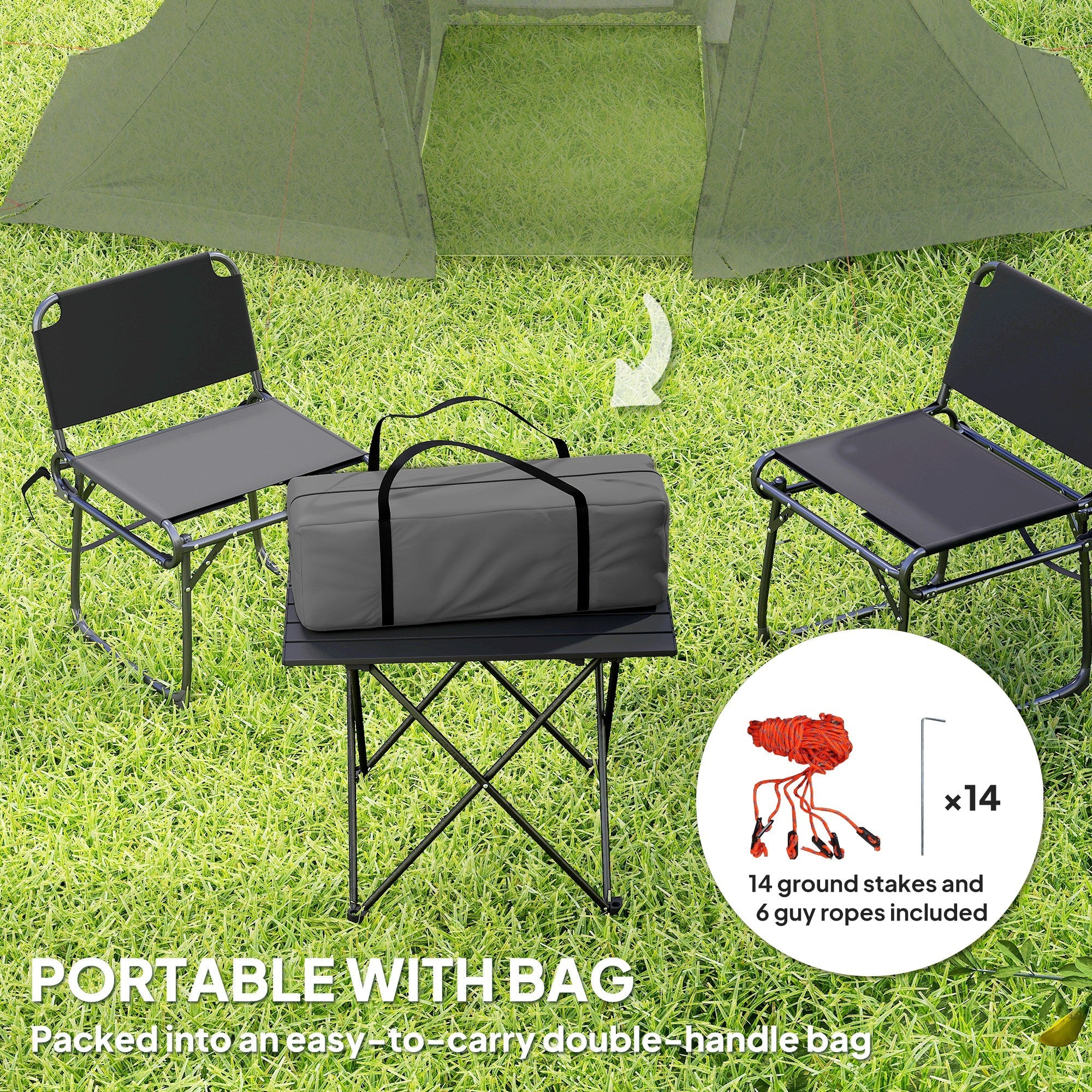 Outsunny 3 Man Camping Tent with Living Area and 2 Bedrooms, 3000mm Waterproof Family Tent with Sewn-in Groundsheet, Portable with Bag for Hiking, Festival, Backpacking, Drak Grey 