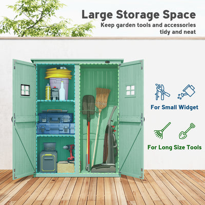 Outsunny Wooden Garden Shed with Two Windows, Tool Storage Cabinet, Outdoor Double Door organiser 127.5L x 50W x 164H cm, Green 