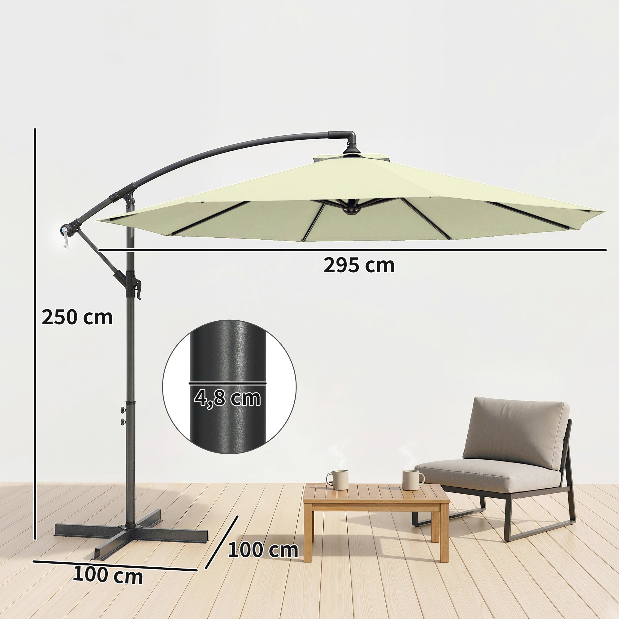 Outsunny 3m Overhanging Cantilever Parasol, with Cross Base - Beige 