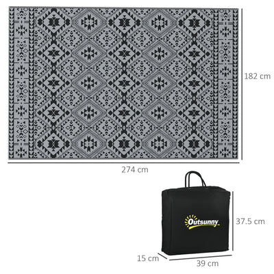 Outsunny 182 x 274cm Reversible Patterned Outdoor Rug, with Bag - Black/Grey 