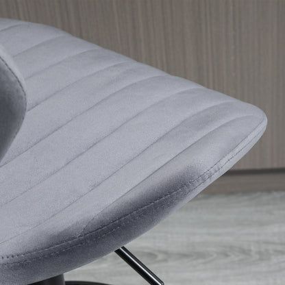 HOMCOM Bar Stool Set of 2 Velvet-Touch Fabric Adjustable Height Swivel Counter Chairs with Footrest, Grey 