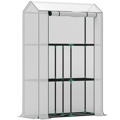 Outsunny 40 x 100cm Three Shelf Steel Frame Greenhouse - White 