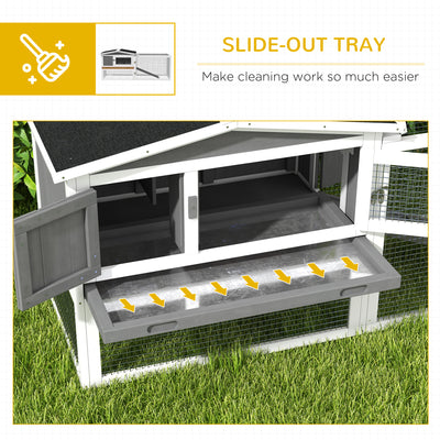 PawHut Rabbit Hutch with Run Wooden Guinea Pig Hutch Outdoor Bunny Cage Hide House with Sliding Tray, Hay Rack, Ramp, 156 x 58 x 68cm, Grey 