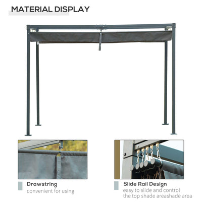 Outsunny 3 x 2m Metal Outdoor Pergola with Retractable Roof, Outdoor Gazebo Canopy Shelter with Drainage Holes for Garden, Patio, Lawn, Grey 