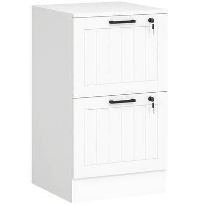 HOMCOM 2 Drawer Filing Cabinet with Lock, Office Storage Cabinet with Adjustable Hanging Bars for A4 Letter Size Files, White 