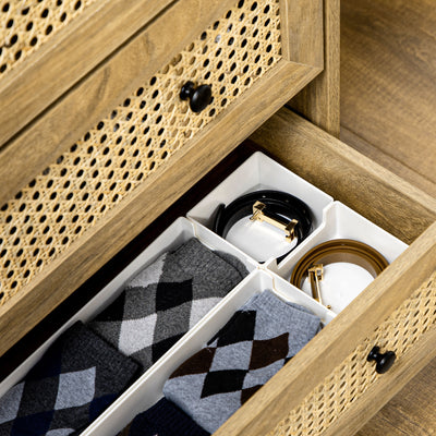 HOMCOM Storage Cabinet, 4-Drawer Unit with Rattan Element for Bedroom, Living Room, 80cmx35cmx95cm, Wood Effect 