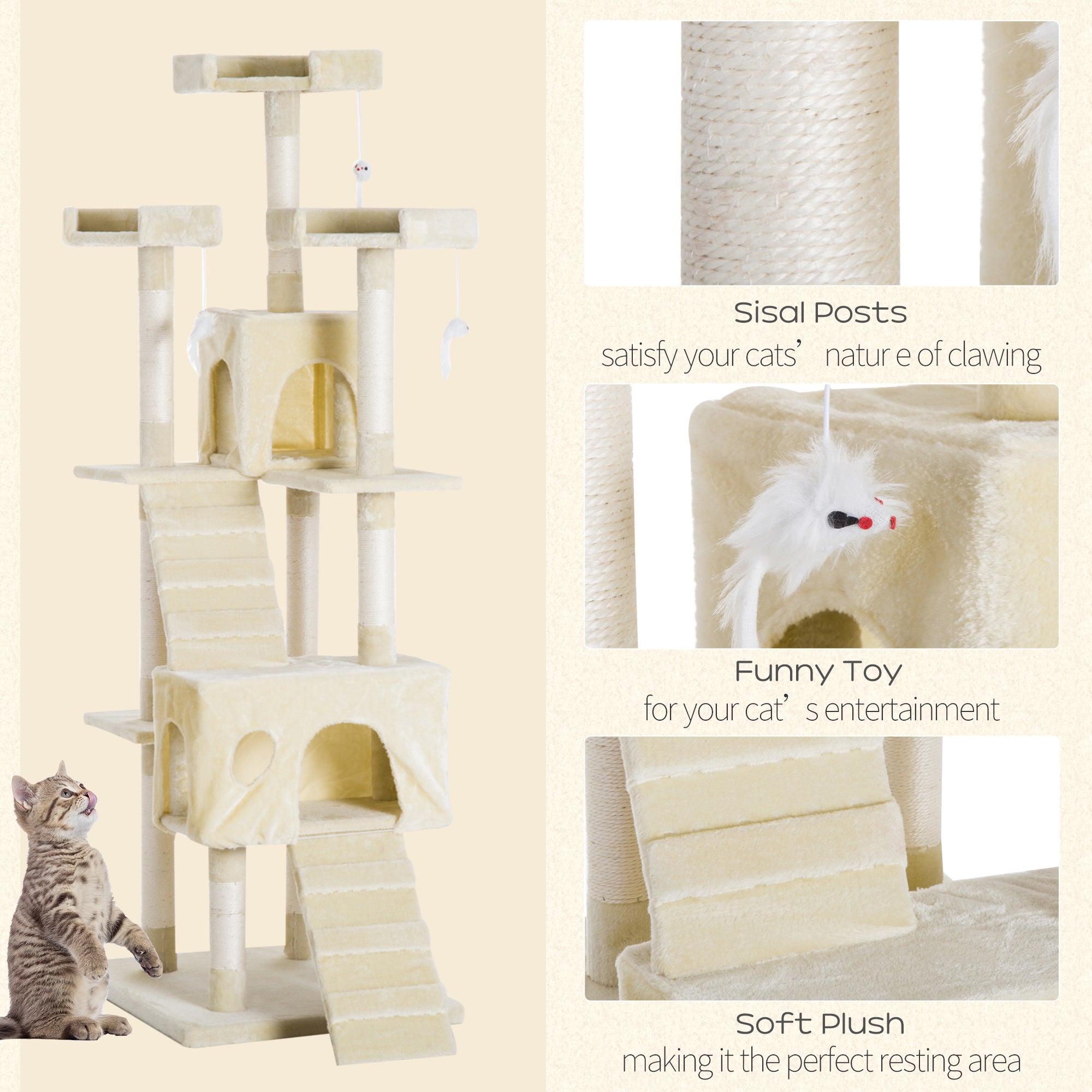 PawHut Cat Tree for Indoor Cats Play Tower Activity Center Kitten Scratch Post Climbing Tower 181 cm 