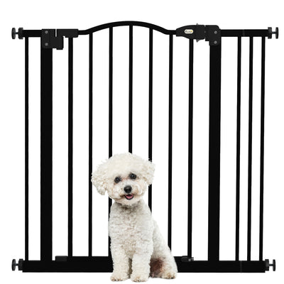 PawHut Metal 74-87cm Adjustable Pet Gate Safety Barrier w/ Auto-Close Door Black 