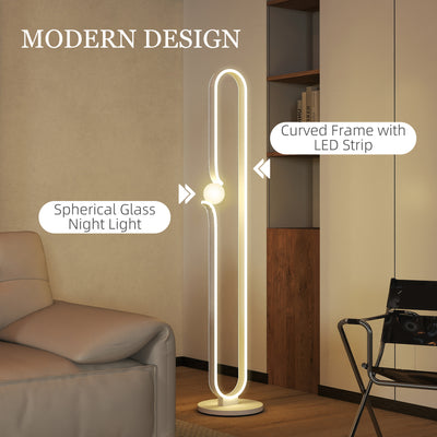 HOMCOM LED Floor Lamp, Dimmable Floor Standing Lamp with Glass Night Light, Foot Switch for Living Room, Bedroom, Office, White 