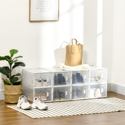 HOMCOM 8PCS Clear Shoe Box, Plastic Stackable Shoe Storage Box for UK/EU Size up to 8.5/43 with Magnetic Door for Women/Men, 25 x 35 x 19cm 