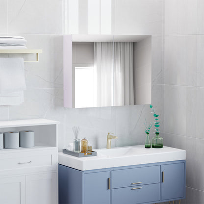 HOMCOM Double Door Wall Mounted Glass Mirror Cabinet Modern Storage Unit Bathroom Shelf Organiser Waterproof Wooden Frame 80Wx15Dx60H(cm) 