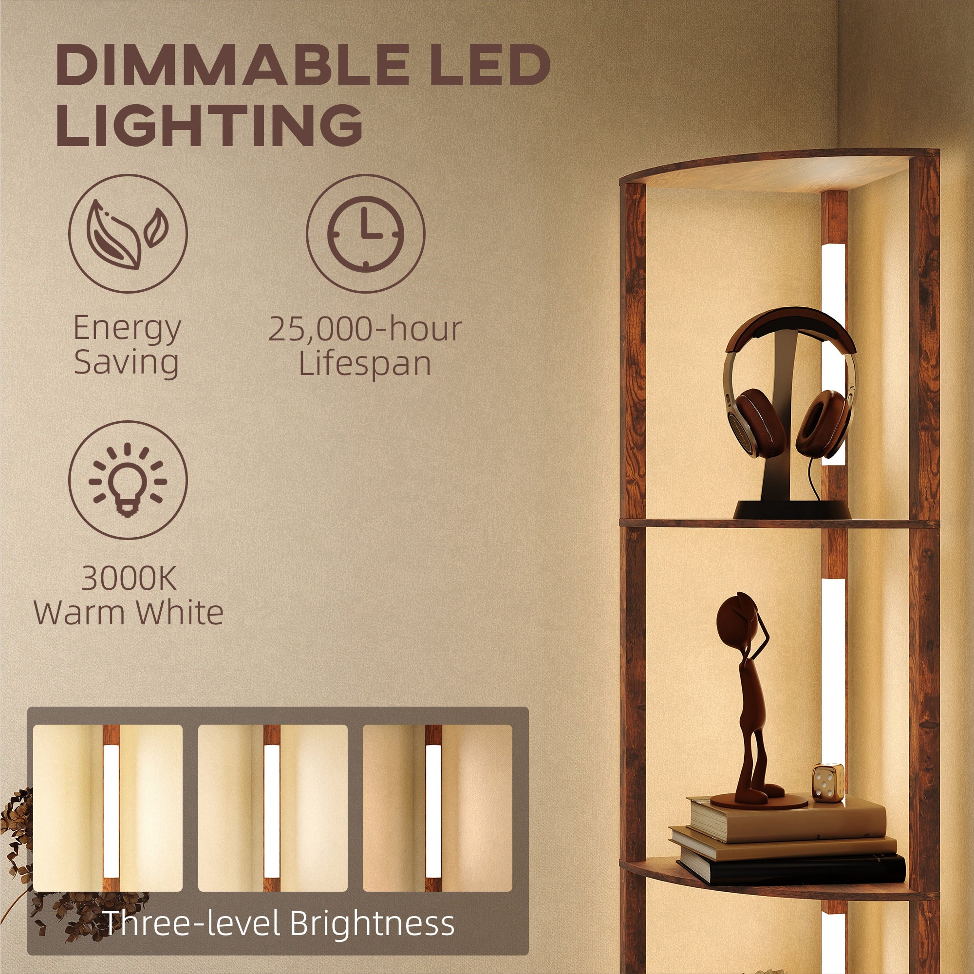 HOMCOM Three-Tier Corner Floor Lamp 