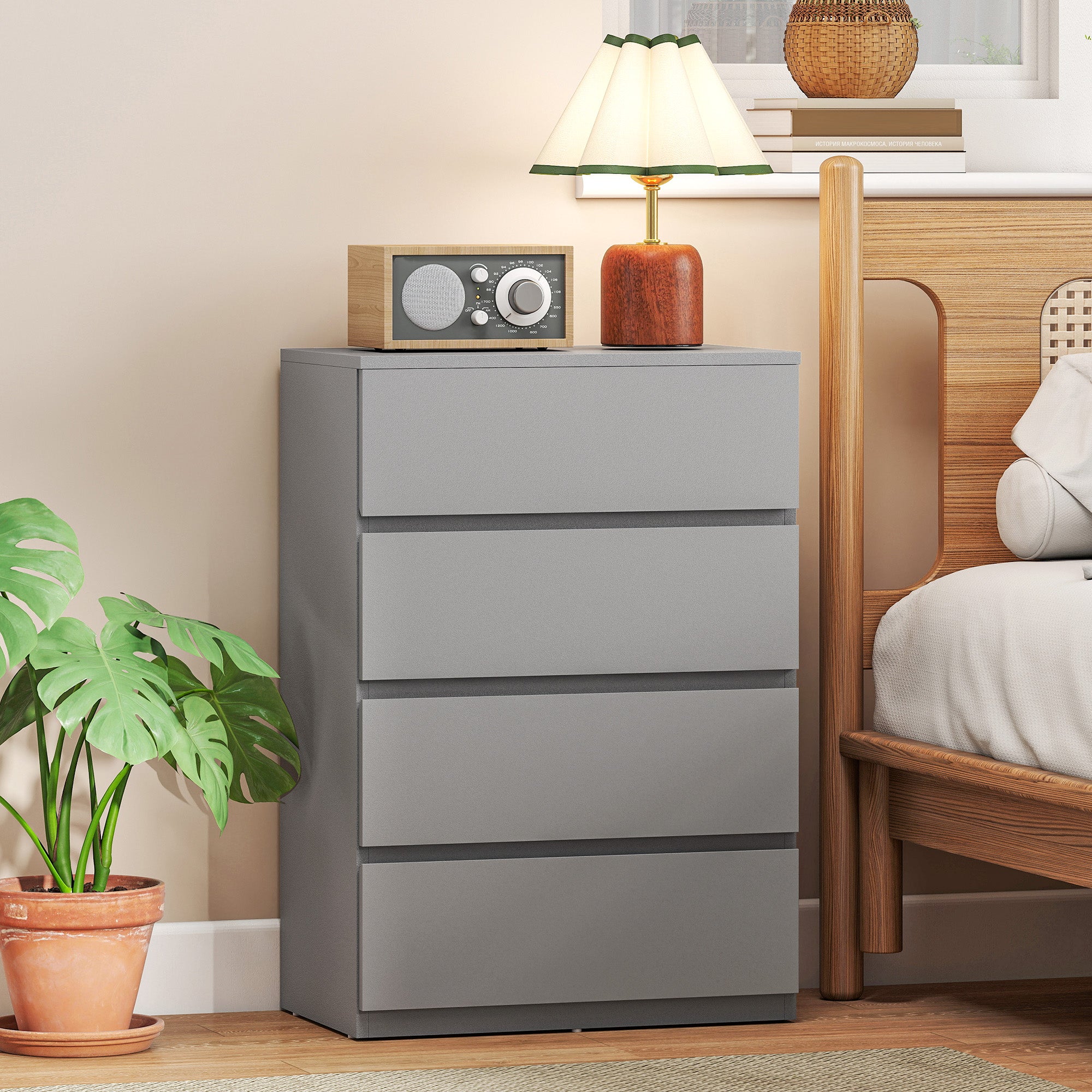 HOMCOM Chest of Drawers, 4-Drawer Storage Cabinets, Modern Dresser, Storage Drawer Unit for Bedroom 