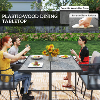 Outsunny 5 Piece Garden Furniture Set, Garden Dining Set with Wood-Plastic Table and 4 Armchairs, Light Grey 
