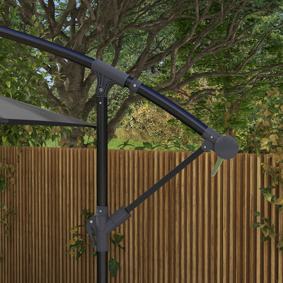 Outsunny 3(m) Cantilever Overhanging Parasol, with Cross Base - Grey 