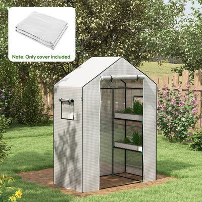 Outsunny Greenhouse Cover Replacement Walk-in PE Hot House Cover with Roll-up Door and Windows, 140 x 73 x 190cm, White 