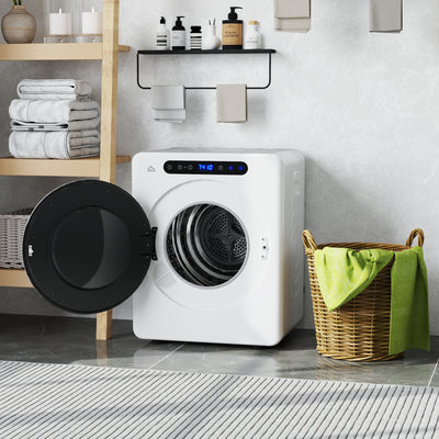 HOMCOM 4kg Vented Tumble Dryer, 1000W Compact Freestanding Front Tumble Dryer with Stainless Steel Tub, Timer, 6 Heat Settings, Small Portable Clothes Dryer, White 