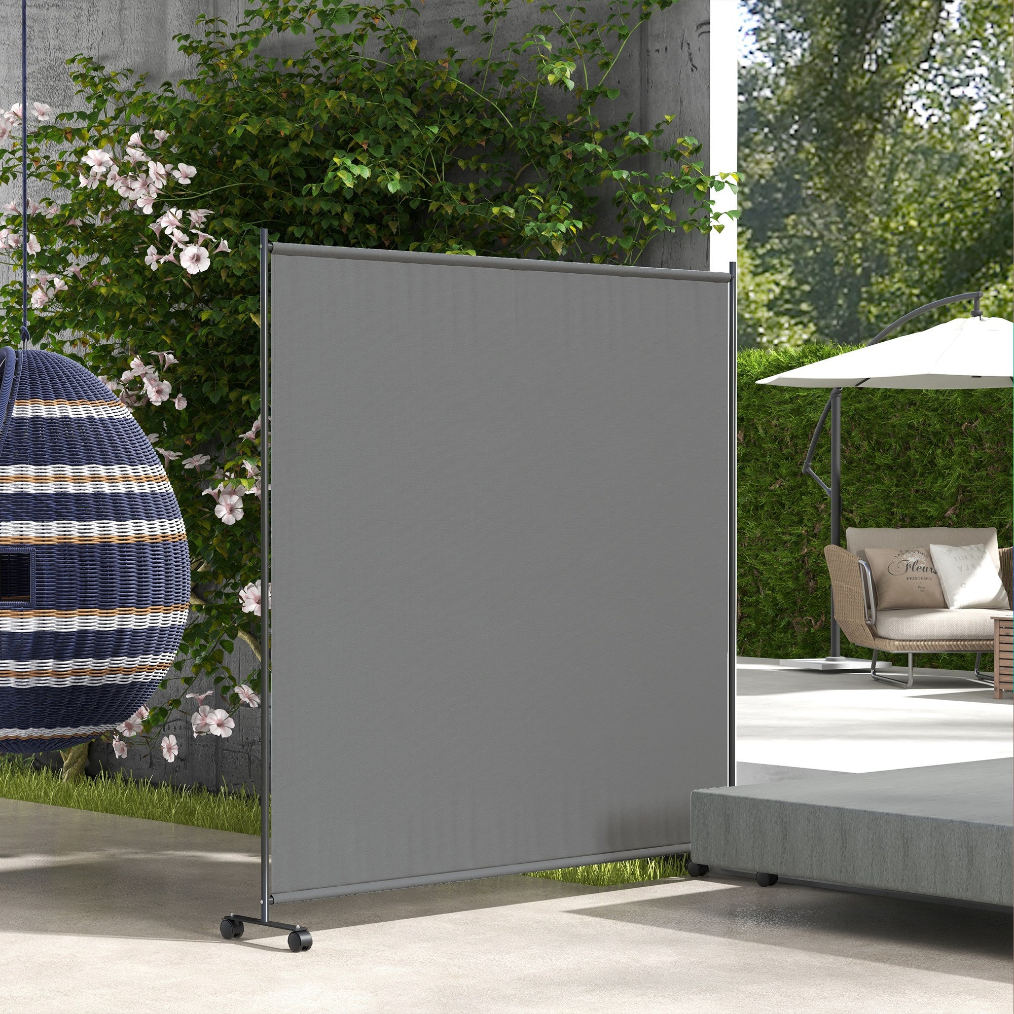 Outsunny 183 x 181cm Outdoor Privacy Screen, with Wheels - Dark Grey 