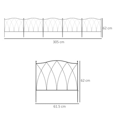 Outsunny Set of Five 61.5cm Decorative Metal Fence Panels - Black 