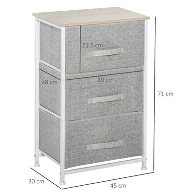 HOMCOM Vertical 3-Tier Linen Drawer Cabinet Organizer Storage Dresser Tower with Metal Frame Adjustable Feet for Living Room, Bathroom, Kitchen, White, Oak and Light Grey 