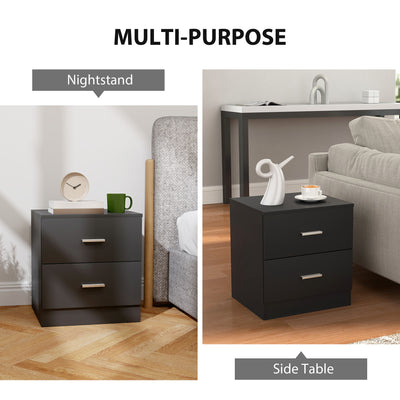HOMCOM Modern Bedside Table, Beside Cabinet with 2 Drawers, for Bedroom, Living Room, Black 