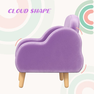 ZONEKIZ Kids Armchair Toddler Sofa Children Chair with Arm Rest, Wooden Frame, Velvet, PP Legs, Cloud Shape, for Ages 1.5-3 Years - Purple 