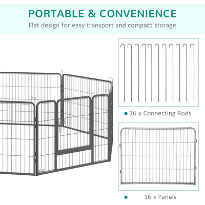 PawHut 16 Panels Heavy Duty Puppy Playpen, for Small Dogs, Indoor and Outdoor Use - Grey 