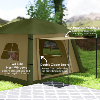 Outsunny Inflatable Camping Tent w/ Hand Pump, Easy Setup 1/2 Person Blow Up Tent Waterproof 190T Taffeta w/ Mesh Windows, Doors and Carry Bag, Brown 