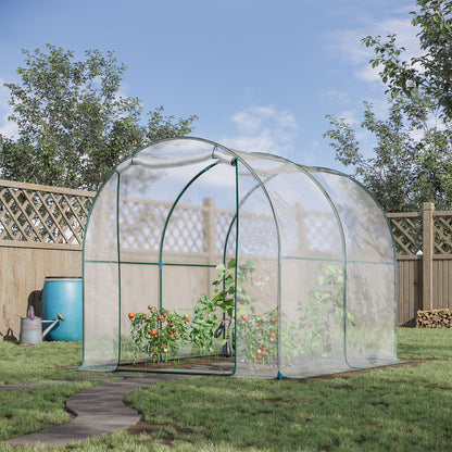Outsunny Walk-in Polytunnel Greenhouse with Roll-up Door Transparent Tunnel Greenhouse with Steel Frame and PVC Cover, 2.5 x 2m 