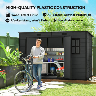 Outsunny 10 x 6 ft Resin Garden Shed, Outdoor Storage Shed with Floor, Windows, Lockable Doors and Vents, Dark Grey 
