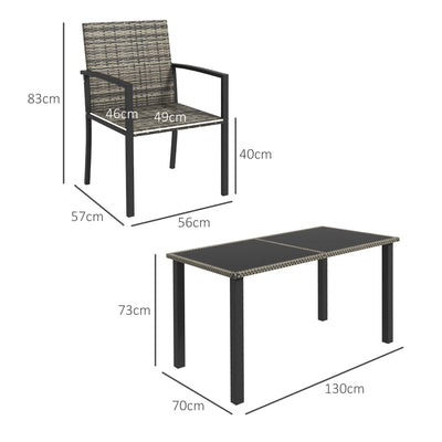 Outsunny Outdoor Dining Set 5 Pieces Patio Conservatory with Tempered Glass Tabletop,4 Dining Chairs - Mixed Grey 