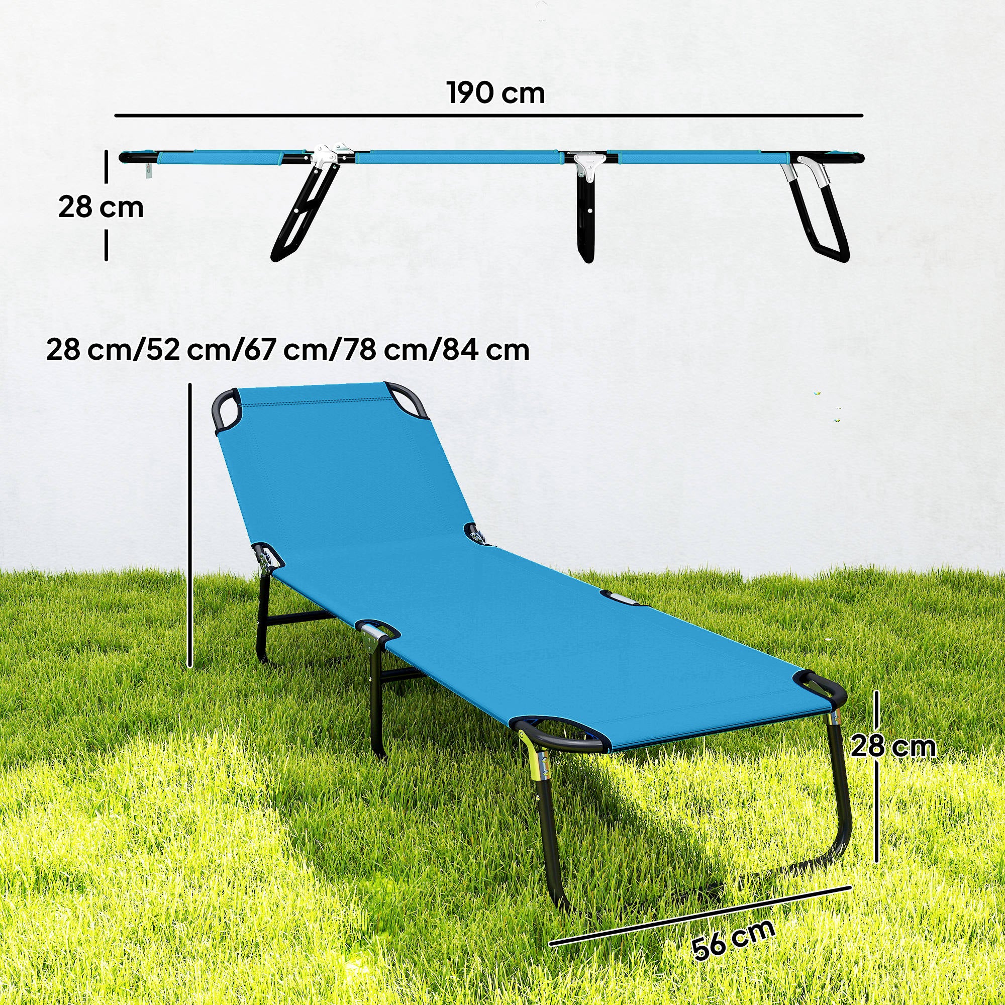 Outsunny Garden Sun Lounger, with Five-Position Back - Sky Blue 