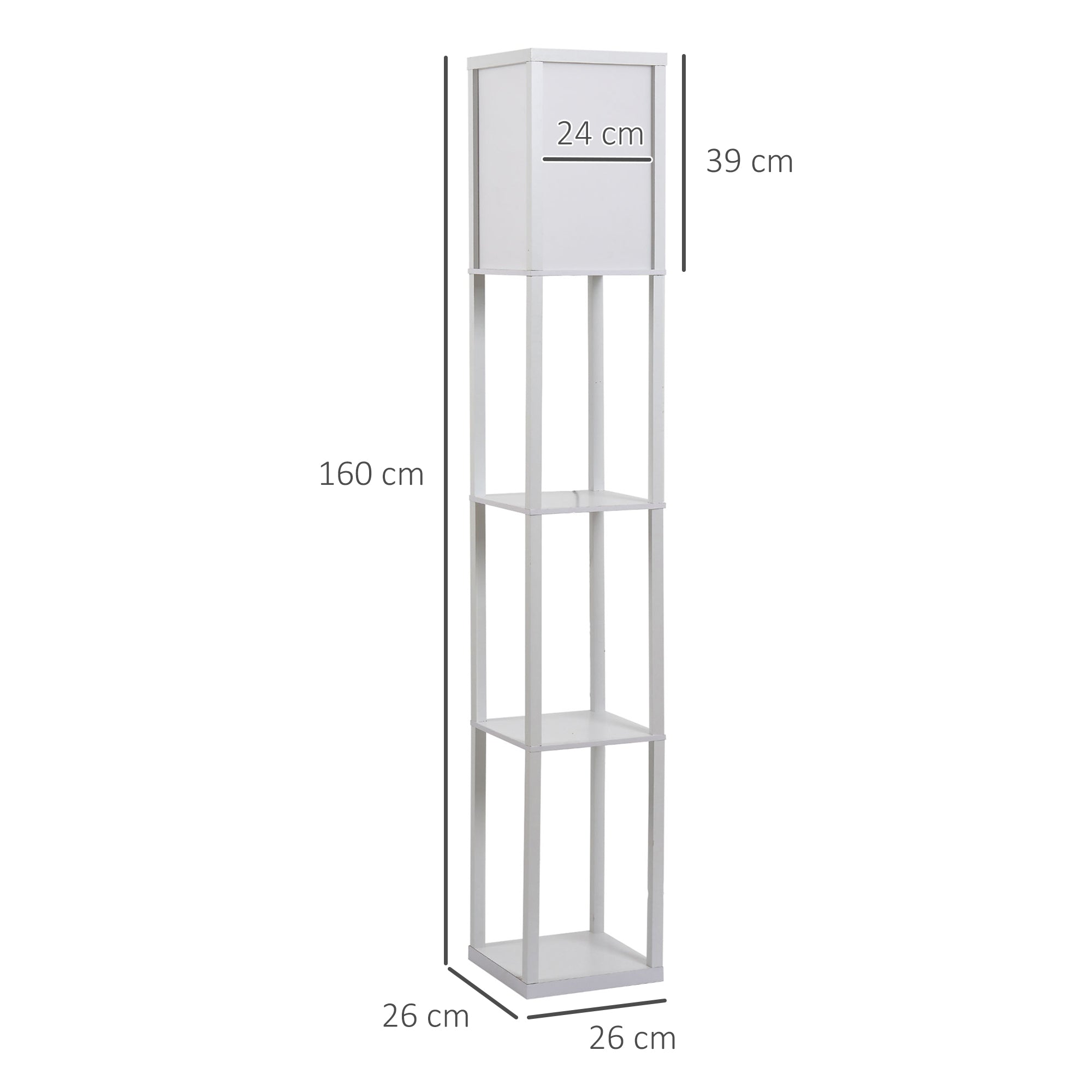 HOMCOM 3-Tier Floor Lamp, Floor Light with Storage Shelf, Reading Standing Lamp with Acrylic Shade for Living Room, Bedroom, Kitchen, Dining Room, Office, Dorm, 160cm, White 