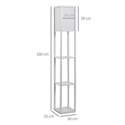 HOMCOM 3-Tier Floor Lamp, Floor Light with Storage Shelf, Reading Standing Lamp with Acrylic Shade for Living Room, Bedroom, Kitchen, Dining Room, Office, Dorm, 160cm, White 