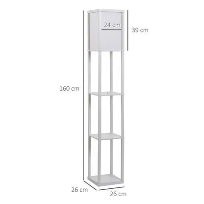 HOMCOM 3-Tier Floor Lamp, Floor Light with Storage Shelf, Reading Standing Lamp with Acrylic Shade for Living Room, Bedroom, Kitchen, Dining Room, Office, Dorm, 160cm, White 