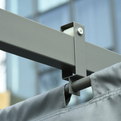 Outsunny 3.6 x 3(m) Outdoor Pergola with Retractable Roof and Curtains, Garden Gazebo Canopy Sun Shade Shelter with Aluminum Frame, Dark Grey 