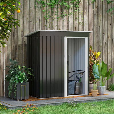 Outsunny 5 x 3ft Garden Storage Shed with Sliding Door and Sloped Roof Outdoor Equipment Tool, Black 