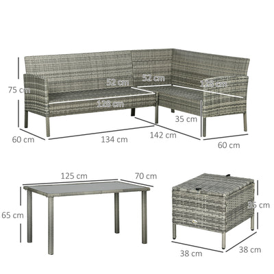 Outsunny 5 Pieces Rattan Garden Furniture Set with Dining Table, Cushions - Dark Blue 