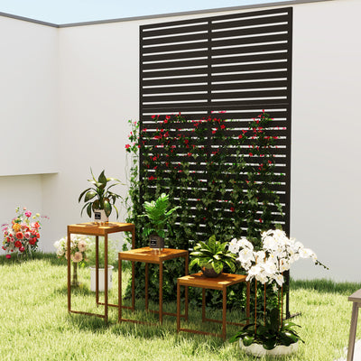 Outsunny Decorative Privacy Fence Screen, Metal Outdoor Privacy Screen Climbing Plant Trellis with Stand, 122 x 198 cm, Black 