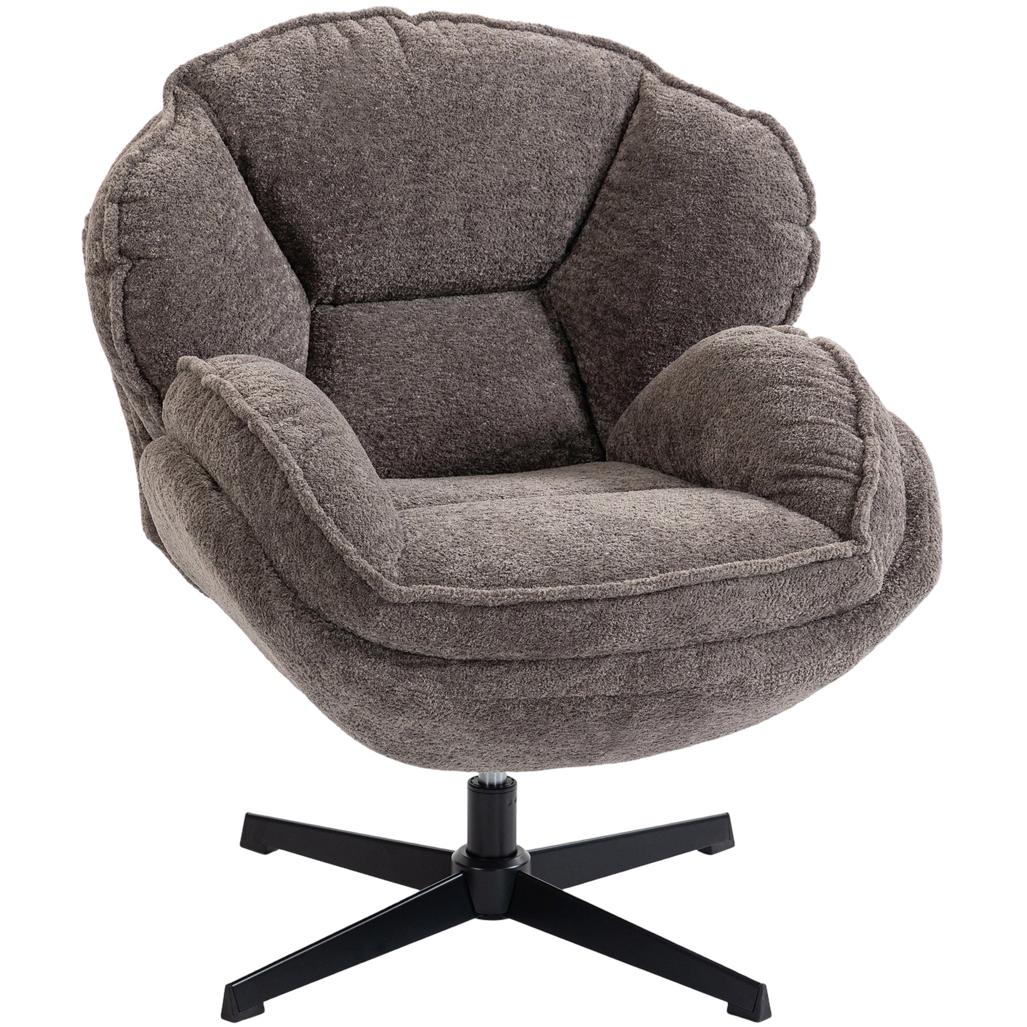 HOMCOM Modern Wingback Accent Chair, Velvet Armchair with Four-Star Base, S-Springs, Swivel, Grey 