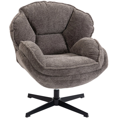 HOMCOM Modern Wingback Accent Chair, Velvet Armchair with Four-Star Base, S-Springs, Swivel, Grey 