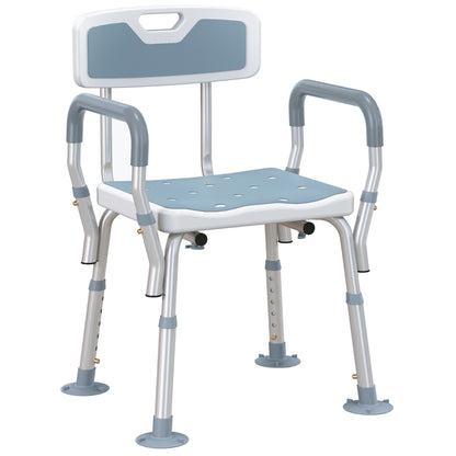 HOMCOM EVA Padded Shower Chair for the Elderly and Disabled, Height Adjustable Shower Stool with Back and Arms, 4 Suction Foot Pads, Light Blue 
